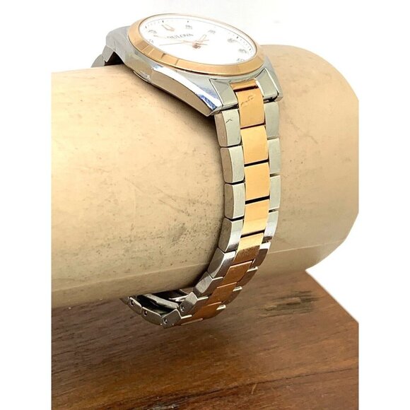 Bulova Women's Watch 98P207 Quartz Diamond Mother of Pearl White Dial Two Tone - Picture 12 of 14